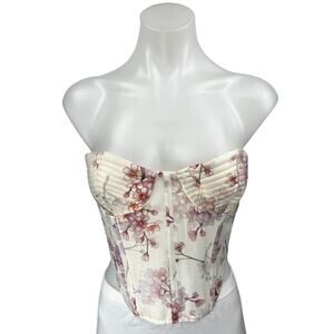 Bardot Gracious White Floral Sleeveless Strapless Bandeau Corset Crop Tank Top M